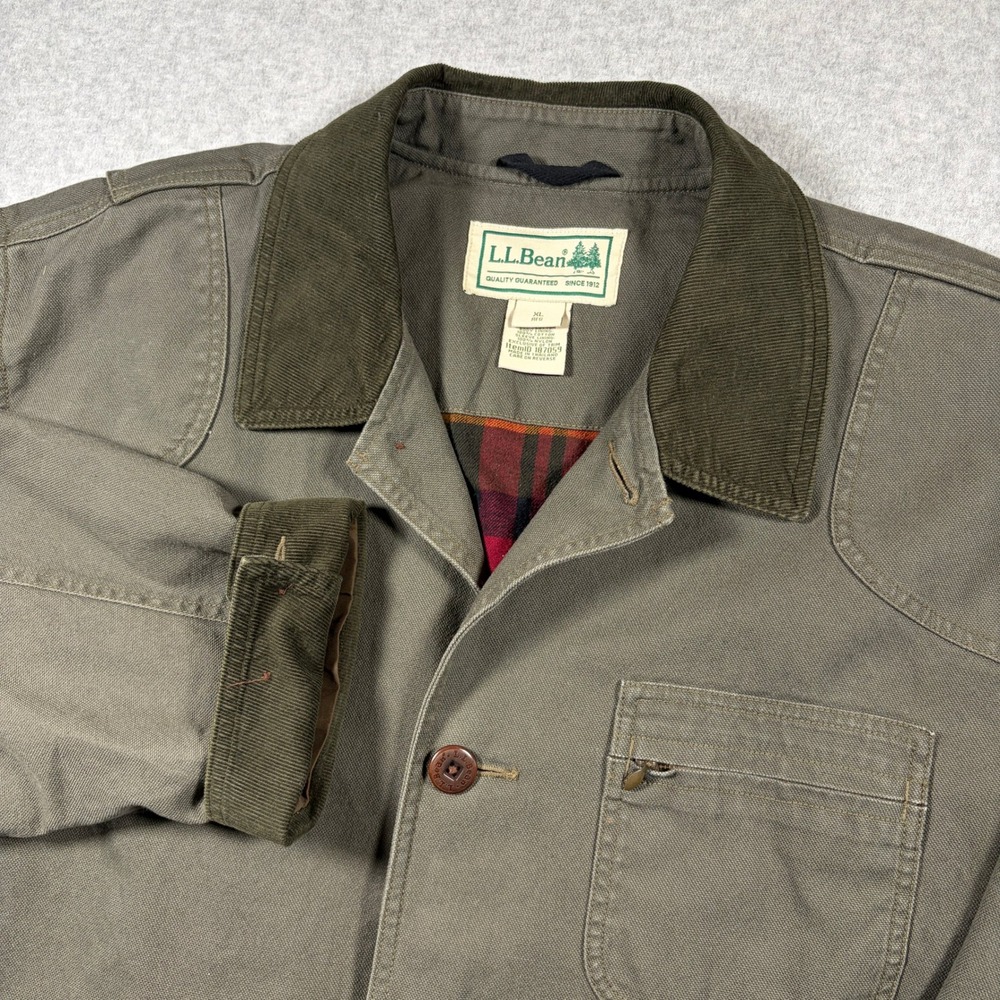 LL Bean Flannel Lined Barn Jacket Mens XL Gray Canvas Field Chore Coat 187059